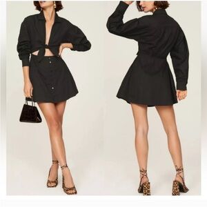 For Love & Lemons Jocelyn Mini Dress Black Cutout Tie Front Button Dress xs